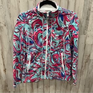 T by Talbots Pink Blue Swirl Full Zip Activewear Jacket Petite